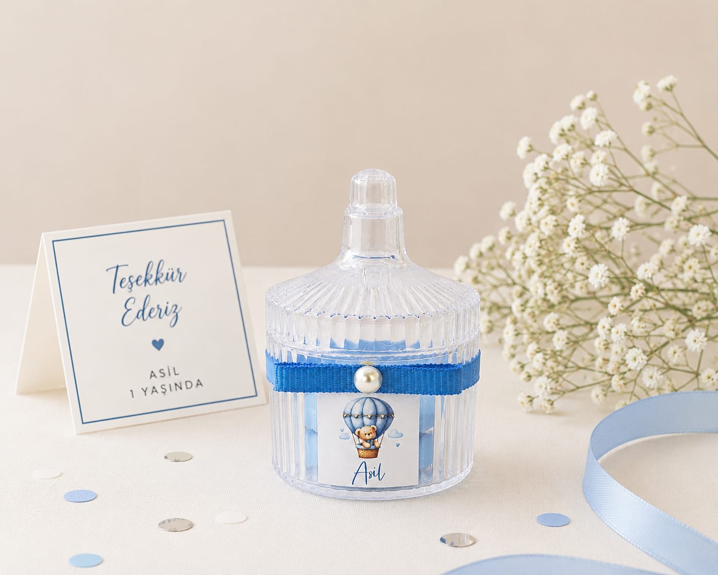 Kişiye Özel Etiketli Bubble Mum - Kapaklı Mika Kutulu 12'li Paket